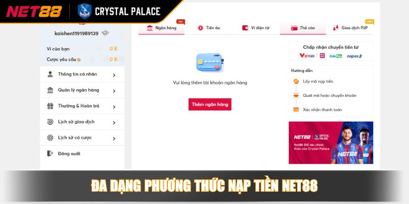 Nạp Tiền NET88 Mở Cánh Cửa Đến Thế Giới Cá Cược Đỉnh Cao 2 Đa dạng phương thức nạp tiền NET88